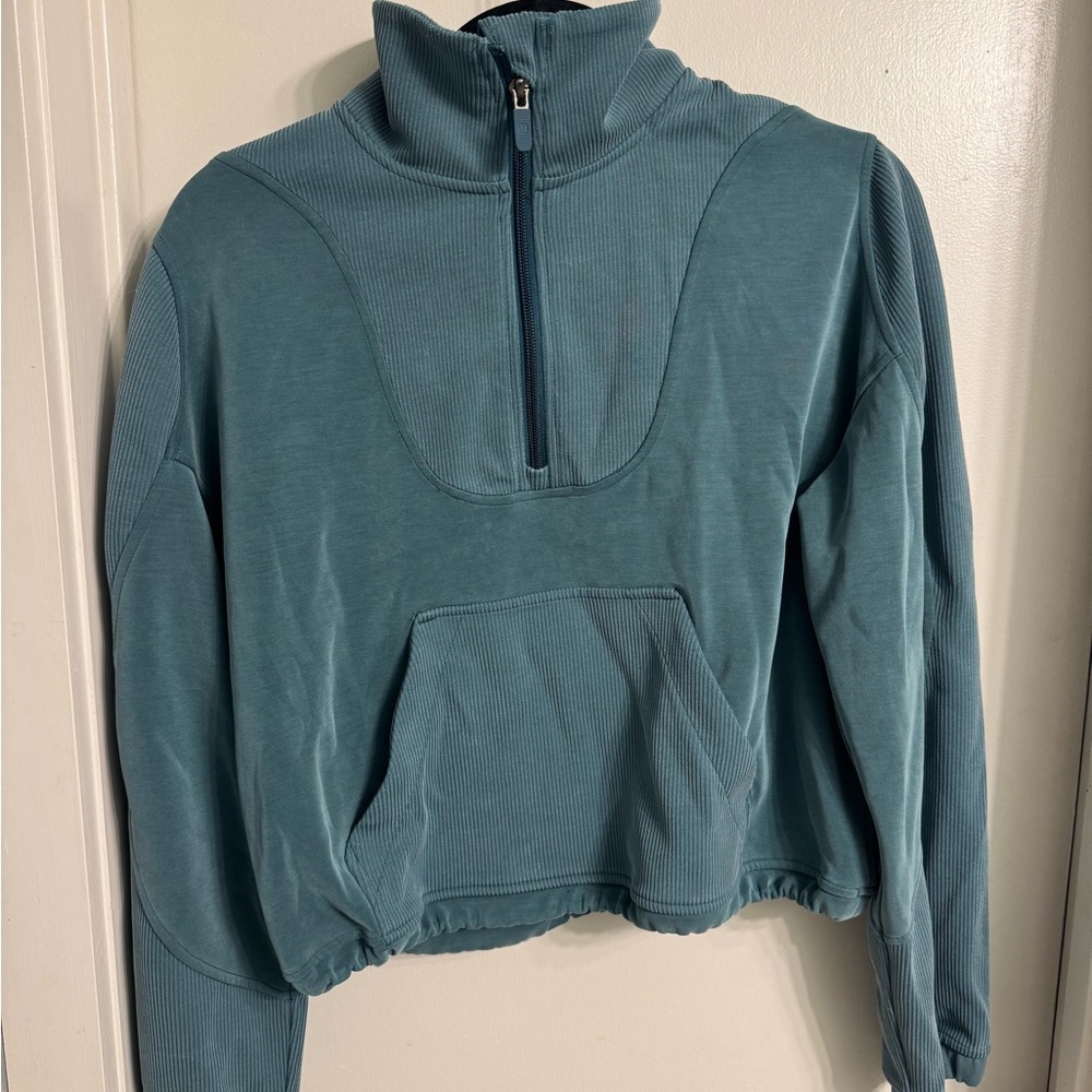 lululemon athletica green jasper softstreme ribbed Half-Zip Sweatshirt - Picture 2 of 5